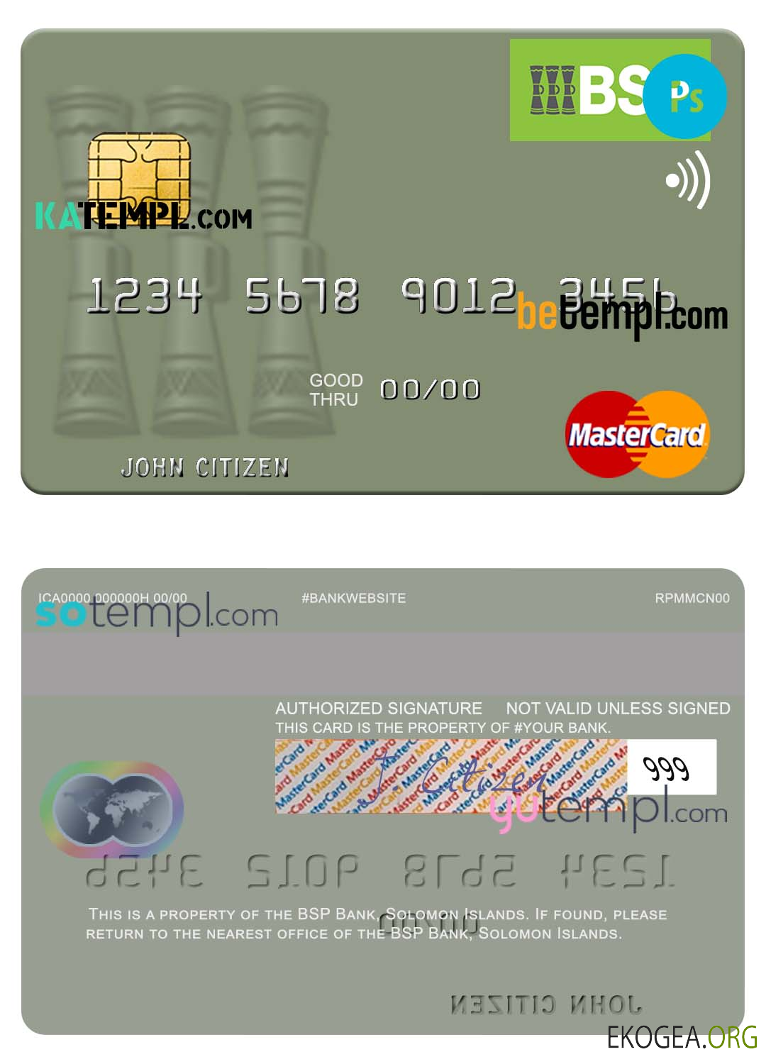 Modèle de carte de crédit mastercard BSP Bank des Îles Salomon au format PSD